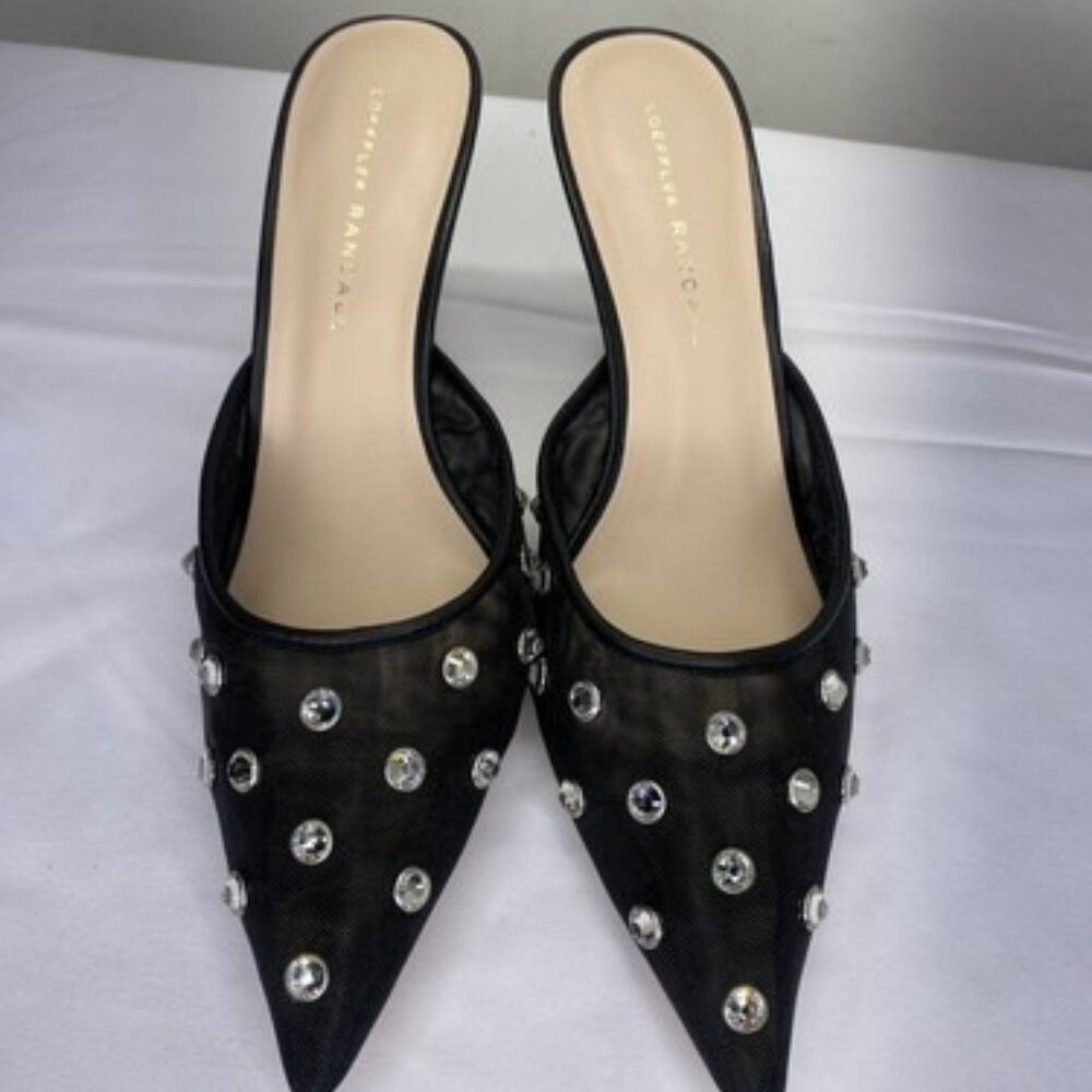 NEW LEOFFLER RANDALL Paloma Embellished Mesh Mules Women’s 7.5B Black